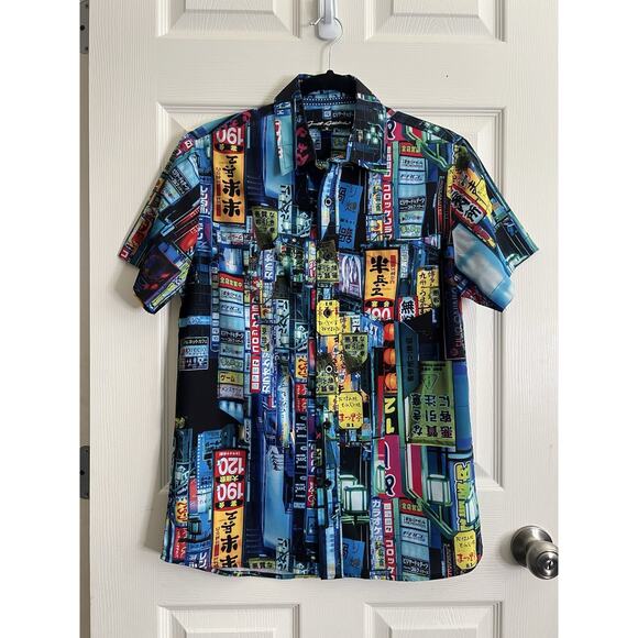 JUST ATTITUDE Graphic Tokyo Shinjwku Nights Button Down Shirt - Picture 2 of 15